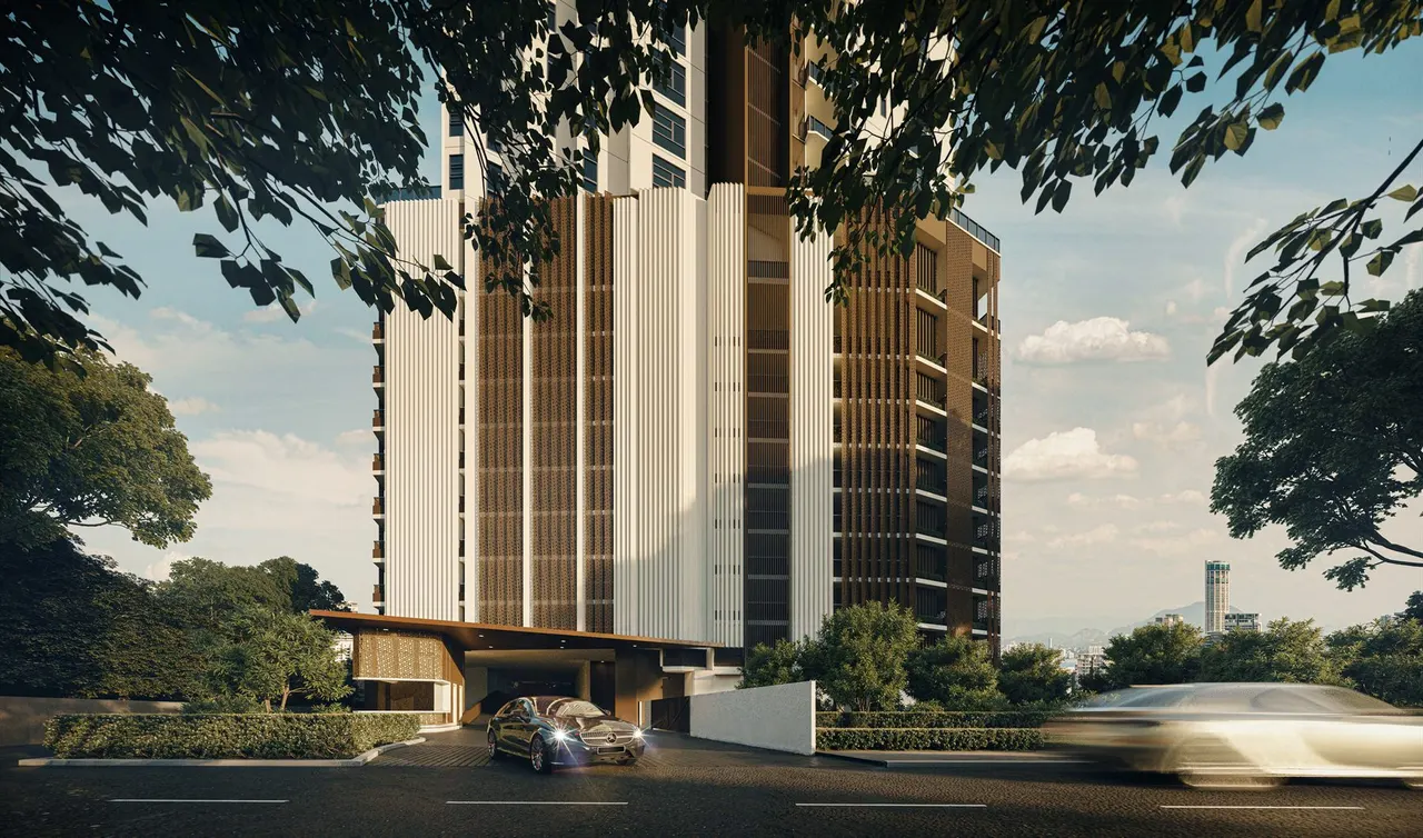 Cantonment Residences 绿意环绕的入口空间效果图